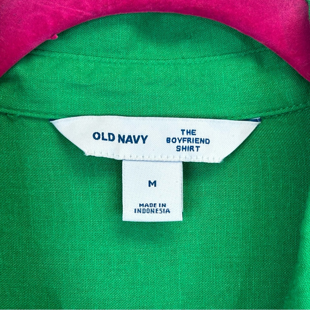 Old Navy Women’s M Vibrant Kelly Green Linen Button Down Shirt St. Patrick’s Day - Picture 5 of 11